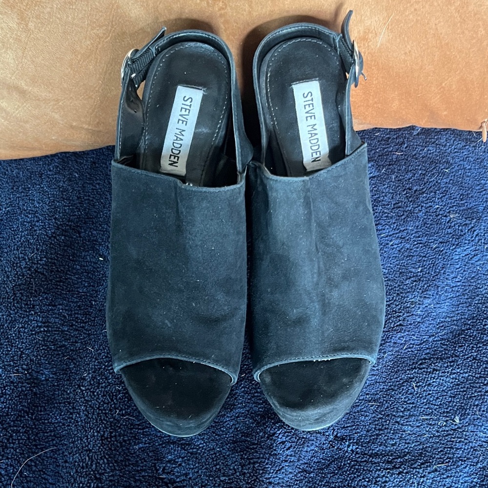 Steve Madden Black Suede Peep Toe Slingback Mules